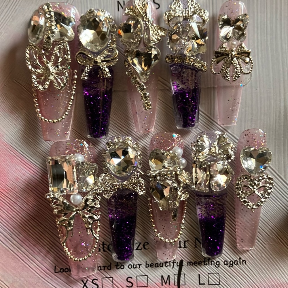 Sparkling Pink and Purple Aquarium Nail Set